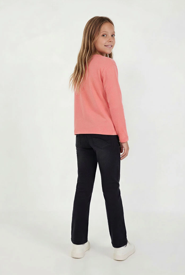 Pantalón felpa denim niña negro acampanado