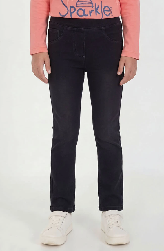 Pantalón felpa denim niña negro acampanado