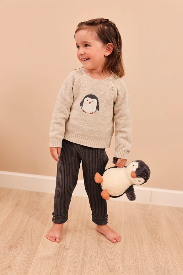 Conjunto bebé beige estampado de pingüino