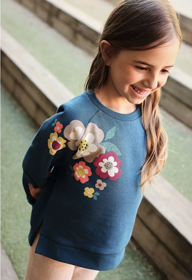 Sudadera felpa niña verde estampado flores