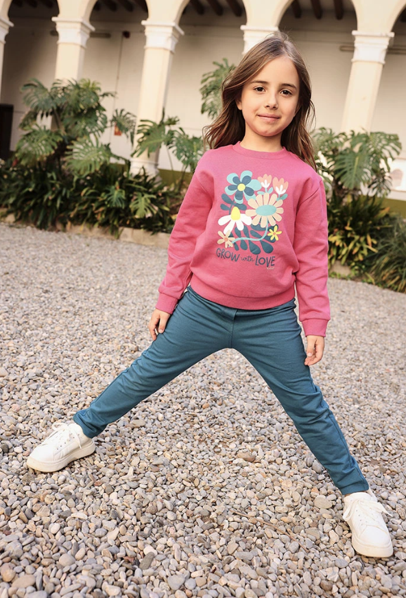 Conjunto punto niña fresa estampado flores con legging