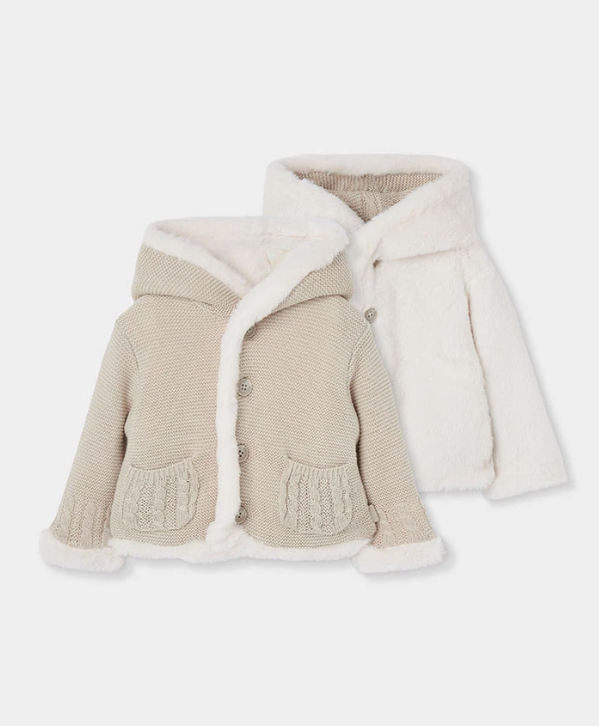 Chaqueta beige punto reversible de bebé
