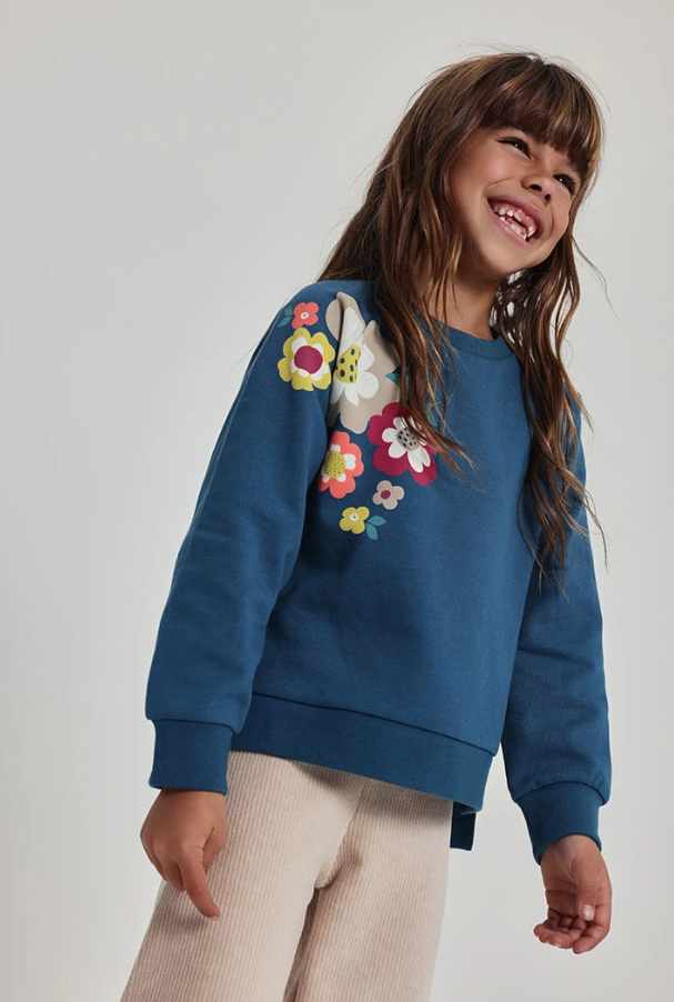 Sudadera felpa niña verde estampado flores