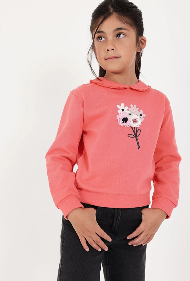 Sudadera felpa niña fresa estampado flores