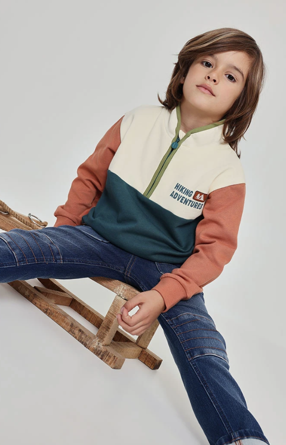 Sudadera felpa niño crudo tricolor Hiking Adventures