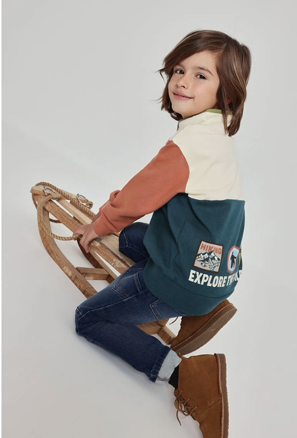 Sudadera felpa niño crudo tricolor Hiking Adventures