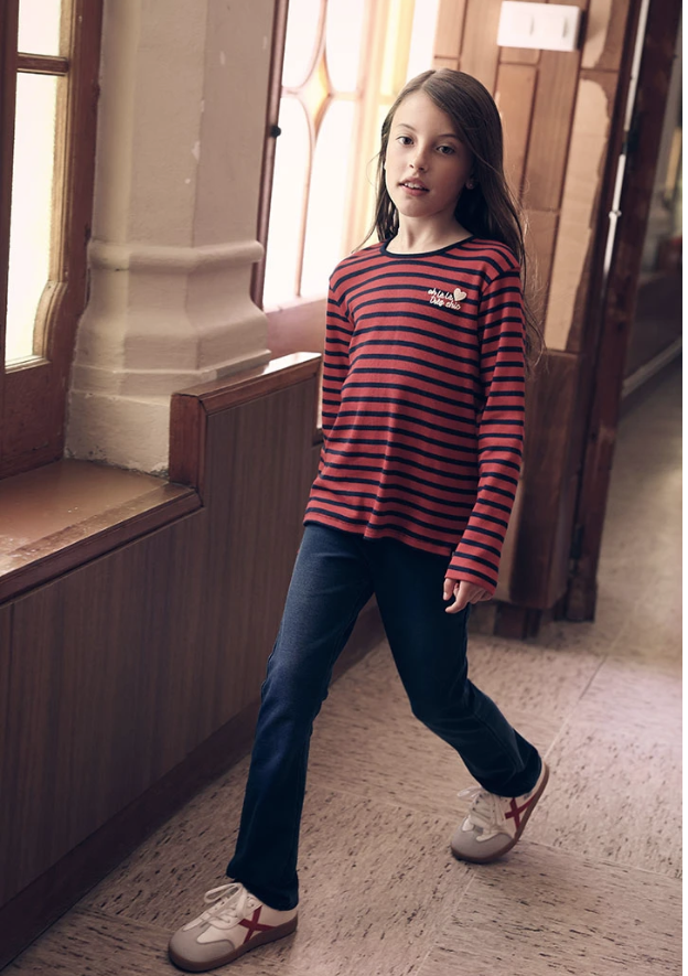 Pantalón felpa denim niña azul acampanado