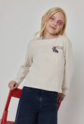 Camiseta punto niña crudo estampado de perro