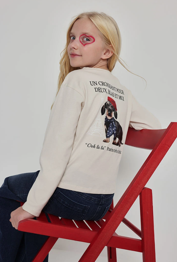 Camiseta punto niña crudo estampado de perro