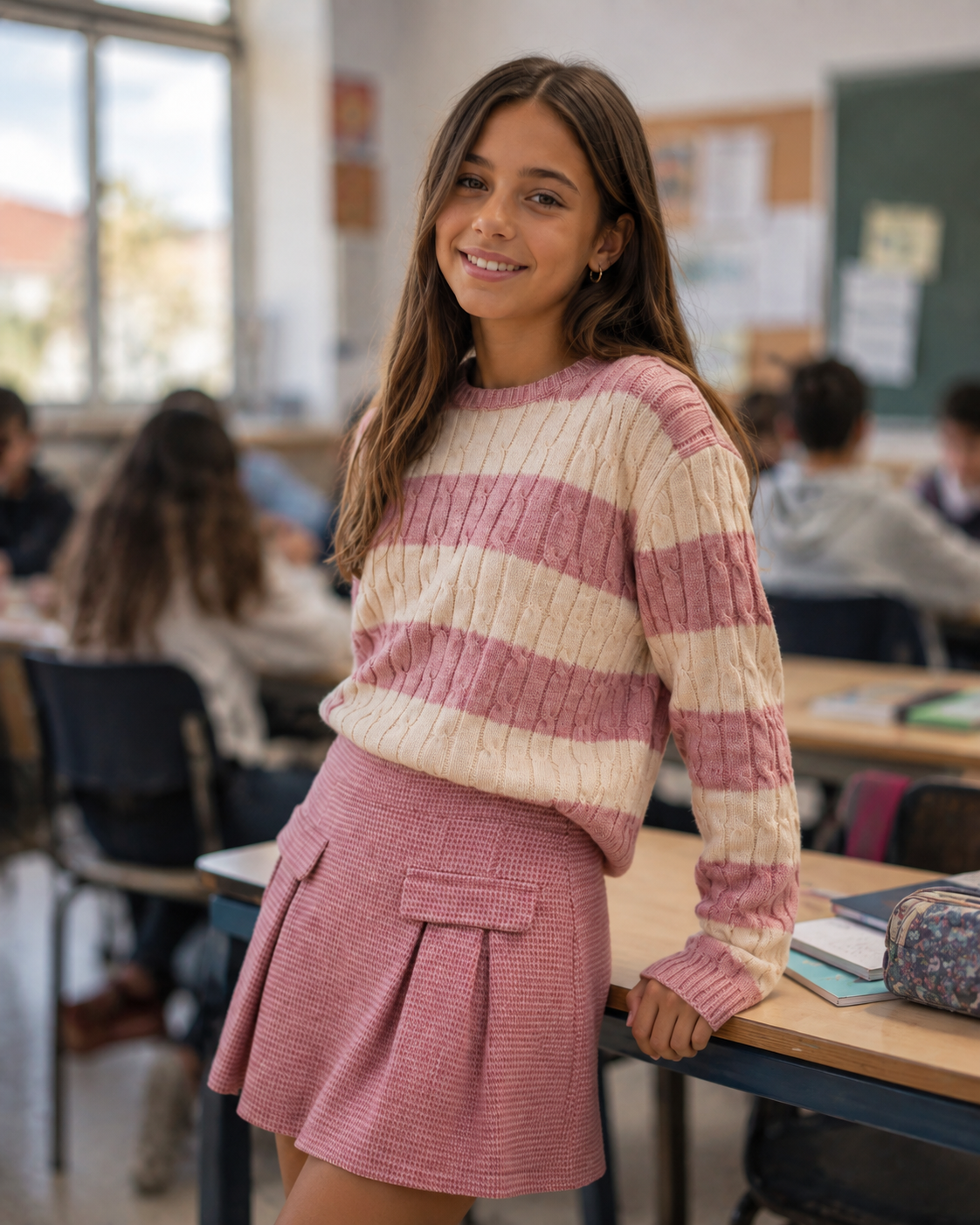 Falda-short punto rosa pata de gallo