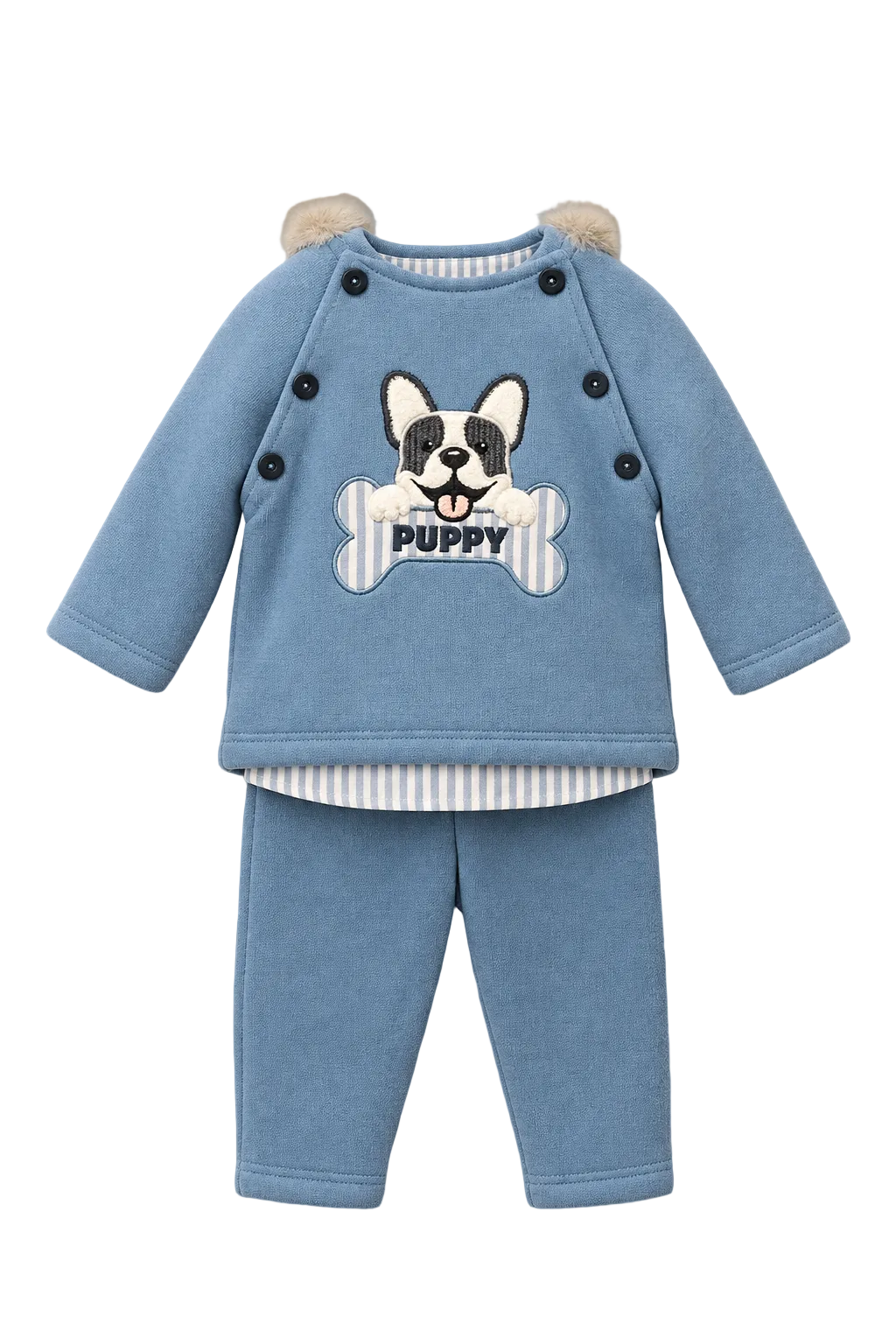 Conjunto Puppy de sudadera con capucha con pelo y jogger para bebé