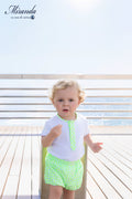 Conjunto  de camiseta y short vichy verde flúor para bebé niño