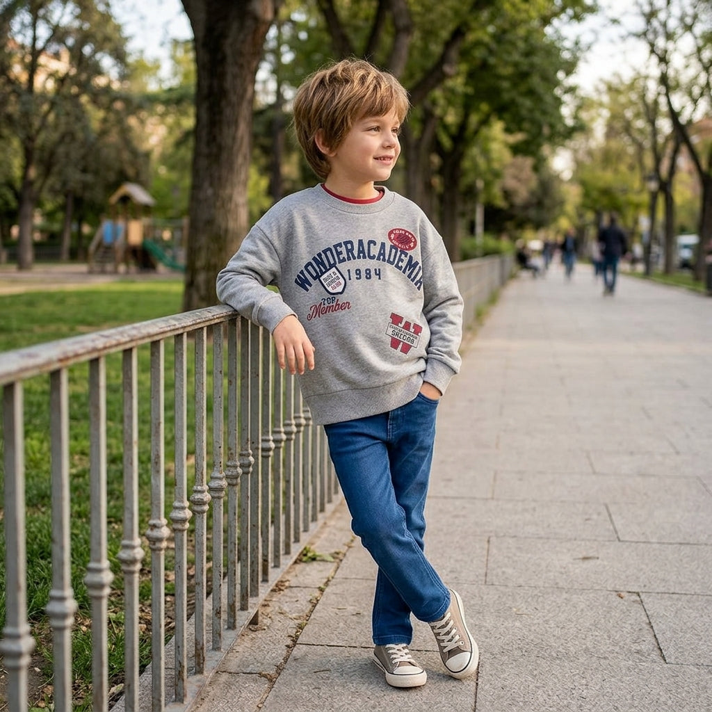 Pantalón straight denim elástico de niño color azul