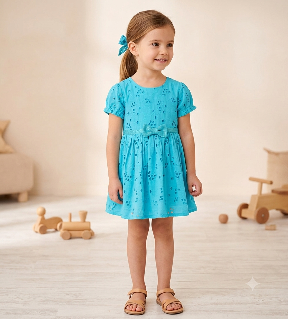 Vestido niña bordado ingles color azul
