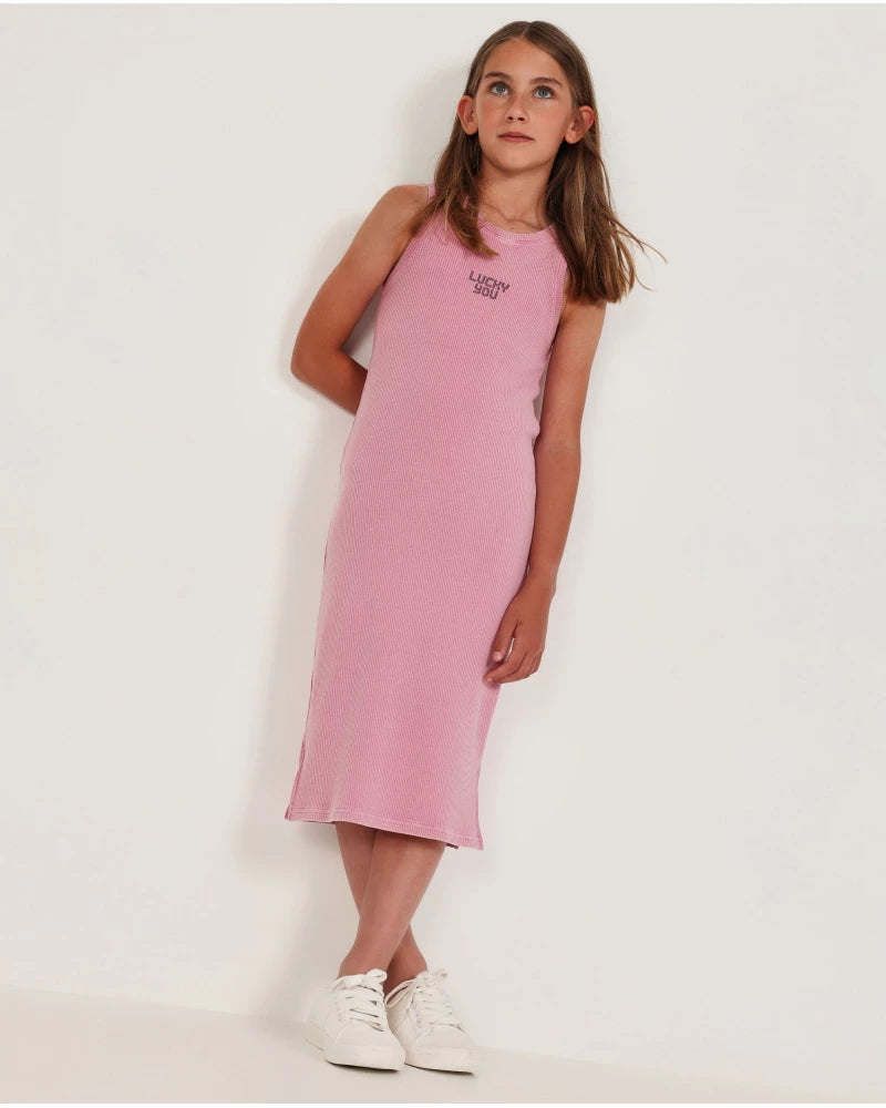 Vestido de niña de punto y tejido canalé elástico